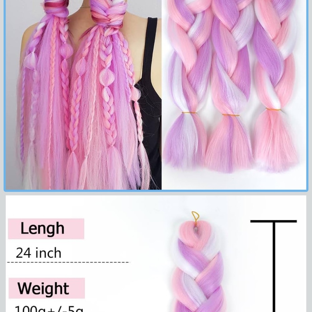 Pastel Pink and Purple Braiding Hair Extensions